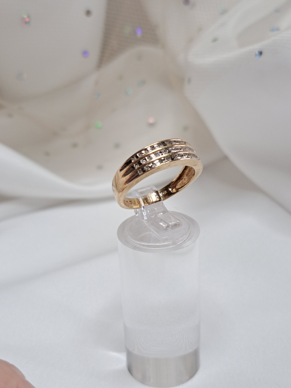 10K SOLID GOLD LADIES THREE ROW 1/4 CT. ROUND DIAMOND 6MM WEDDING BAND SIZE 7